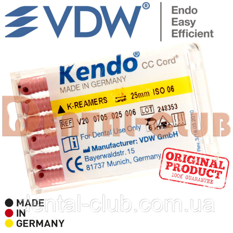 K-reamer KENDO (к-ример кендо) від VDW (Кендо), довжина 25мм, ISO розмір K-reamer KENDO (к-ример кендо) від VDW (Кендо), довжина 25мм, ISO розмір