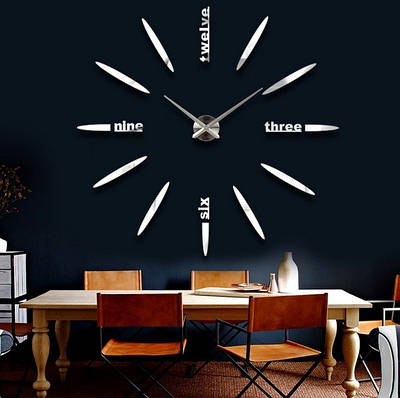 60-130 см, Годинник настінний 3d diy clock, кімнатний 3д годинник, стильні настінні годинники 4212 Silver