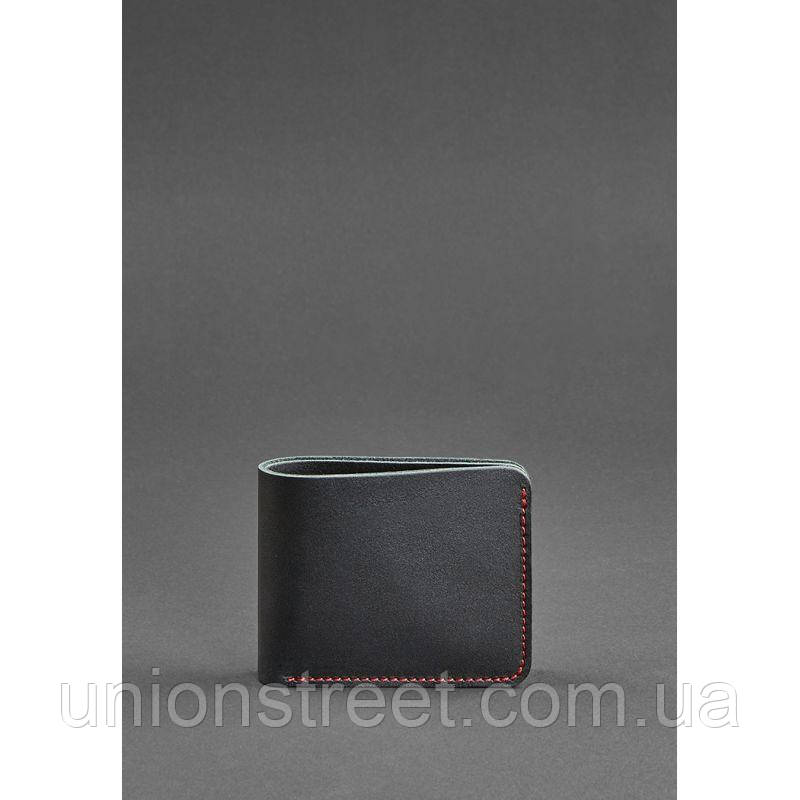Чоловіче шкіряне портмоне 4.1 (4 кишені) чорна з червоною ниткою