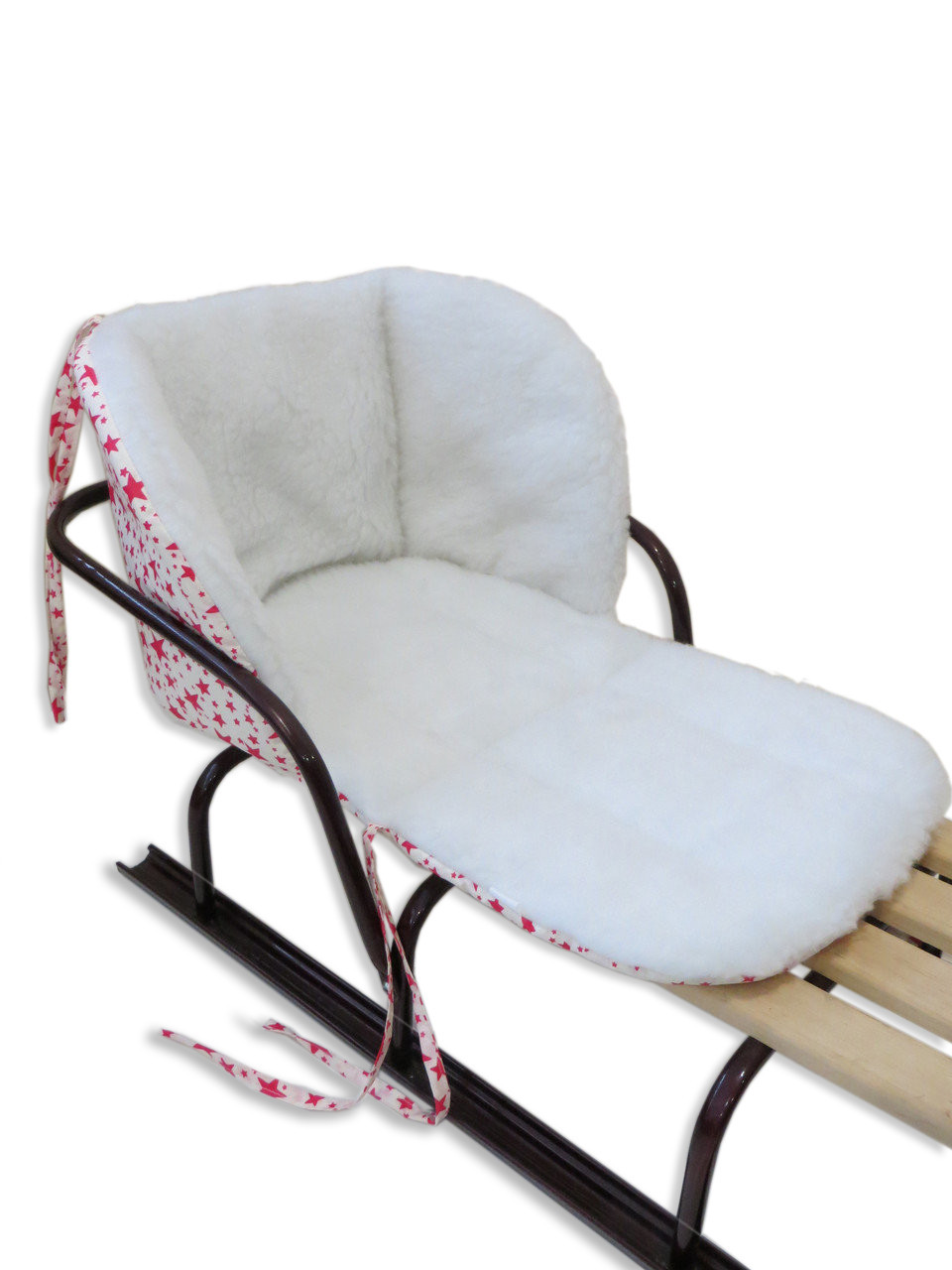 Універсальний матрац — підстилка для санок DavLu Малинові зірки на овчині, фото 1