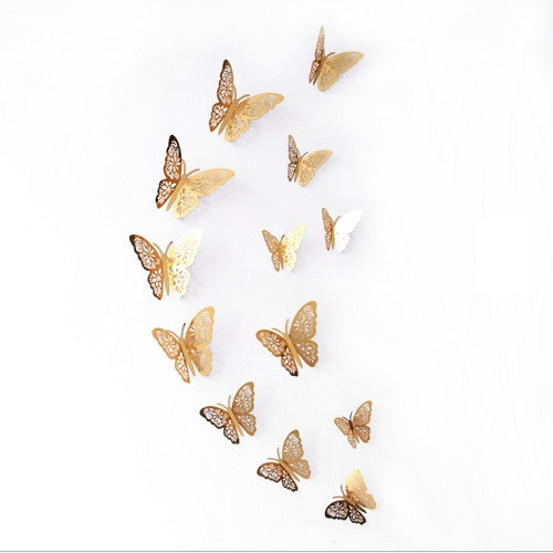 Объемные 3D бабочки для декора золотые ажурные (на скотче) - фото 2 - id-p1041183201