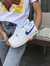 Жіночі кросівки Nike Air Force,білі з синім, фото 3