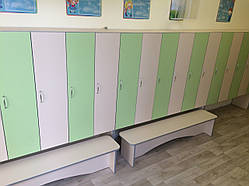 Шафа дитяча для одягу роздягальника секційний 5, 4, 3, 2 секції з лавочкою, 18 ЛДСП ST-028-1