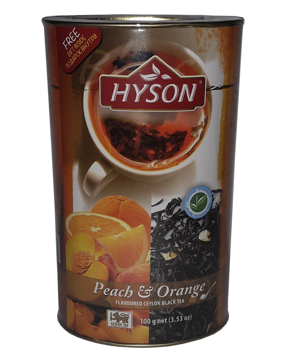 Чай чорний Hyson Peach & Orange зі смаком апельсина і персика 100 г у жерстяній банці