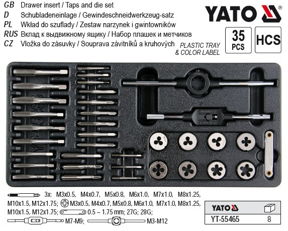 Вклад полка Польща інструментальної шафи мітчики плашки 35шт YATO YT-55465