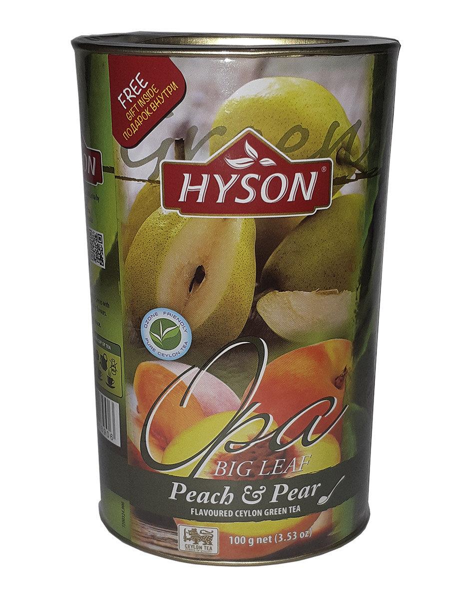 Чай зелений Hyson Peach&Pear зі смаком груші та персика 100 г у жерстяній банці