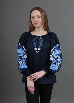 Вишиванка женоча лен домотканий "Блакитні квіти"