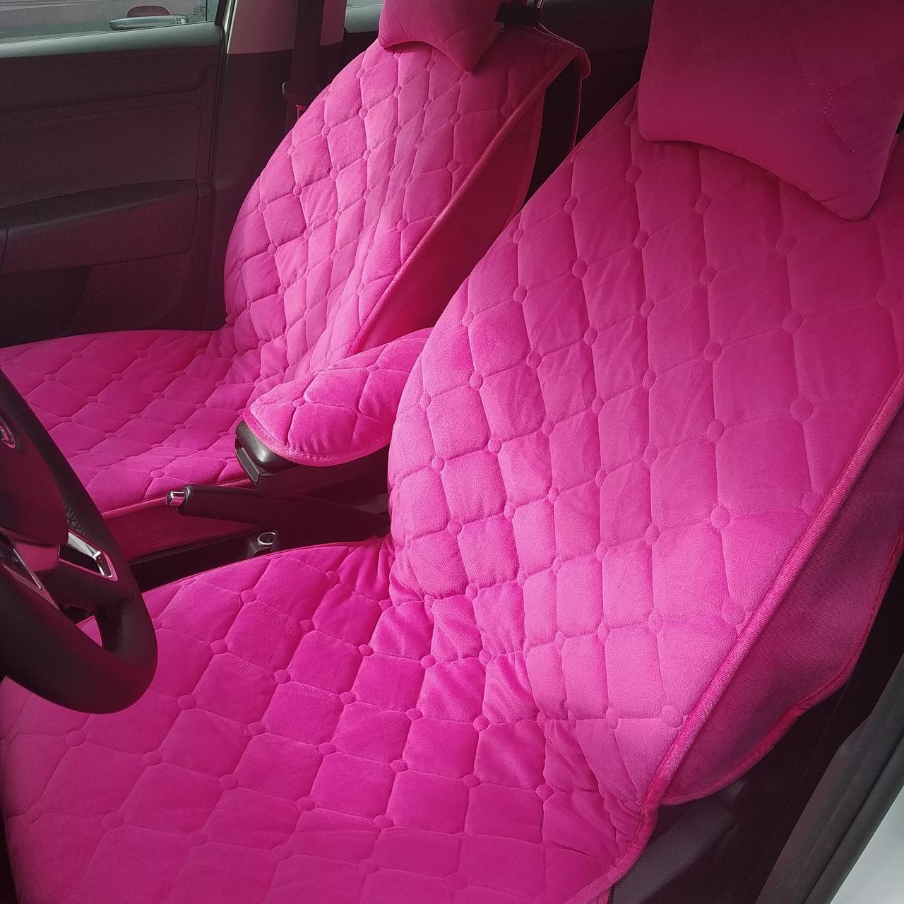 Жіночі велюрові гламурні рожеві авточохли на весь салон, фото 1