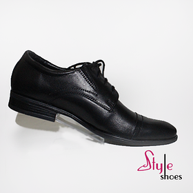 Туфлі підліткові для хлопчиків зі шкіри чорного кольору на шнурівці та резинках «Style Shoes»
