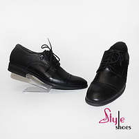 Туфлі підліткові для хлопчиків зі шкіри чорного кольору на шнурівці та резинках «Style Shoes», фото 3