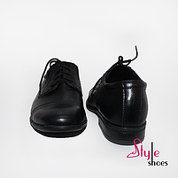 Туфлі підліткові для хлопчиків зі шкіри чорного кольору на шнурівці та резинках «Style Shoes», фото 4