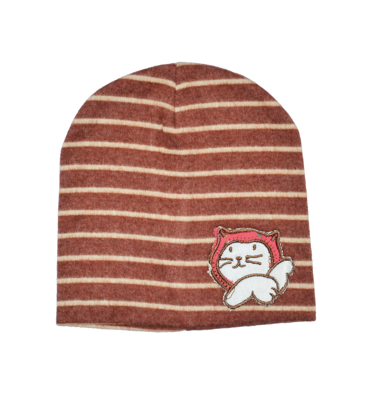 Шапка дітям 6-12 місяців подвійна у смужку коричнева 42/46