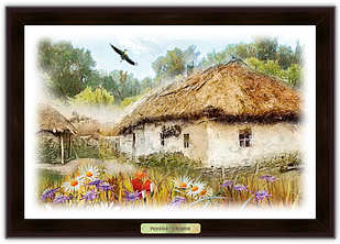 Еко-картина Хата з вишневим цвітом укек0410х15 Тур-Колекшн