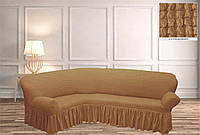 Покрывало Чехол Жатка на Угловой диван Медовый универсальный натяжной с юбкой