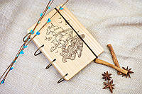 Блокнот деревянный "Кораблик" обложка из натурального дерева на кольцах 60 листов А6.Подарок