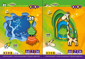/Папір кольоровий, А4, 14 аркушів, 7 кольорів, KIDS Line .