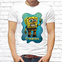 Мужская футболка с принтом Губка Боб квадратные штаны (SpongeBob SquarePants) M, Белый Push IT