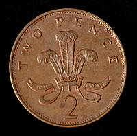Монета Великобританії 2 пенси 1985-1998 рр.