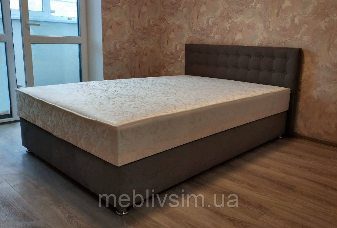 Ліжко Альянс Каміла 1,8 в оббивці під замш миші з матрацом на ПБ Pocket Spring з ґудзиками, фото 1