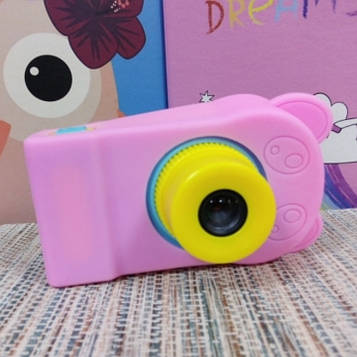 Силіконовий чохол на дитячий фотоапарат рожевий ведмедик