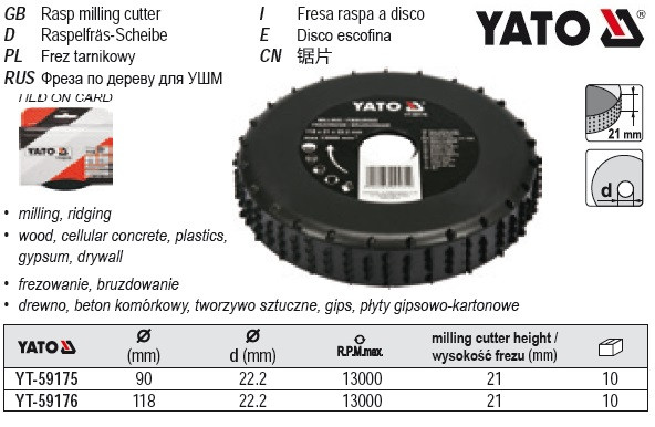 Диск-фреза 118х22.2х21 мм YATO YT-59176