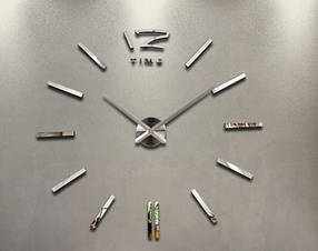 Годинник клеиться на стіну 3D "DIY" від 50 до 70 см. колір срібло (ZH522-S)