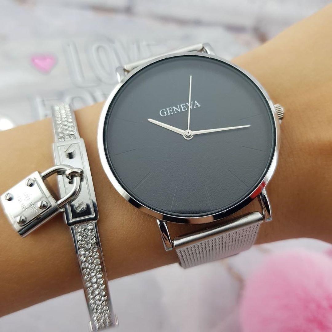Жіночий годинник Geneva Classic steel watch срібний, жиночий наручний годинник, наручний кварцовий годинник Жінова