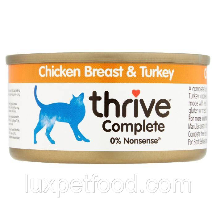 Thrive Complete Chicken Breast Turkey Cats - Трайв Полнорац Консервів Вологий Корм для Кішок Курка, Індичка 75г