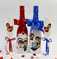 Свадебные бокалы и оформление бутылок - Love Is, он и она