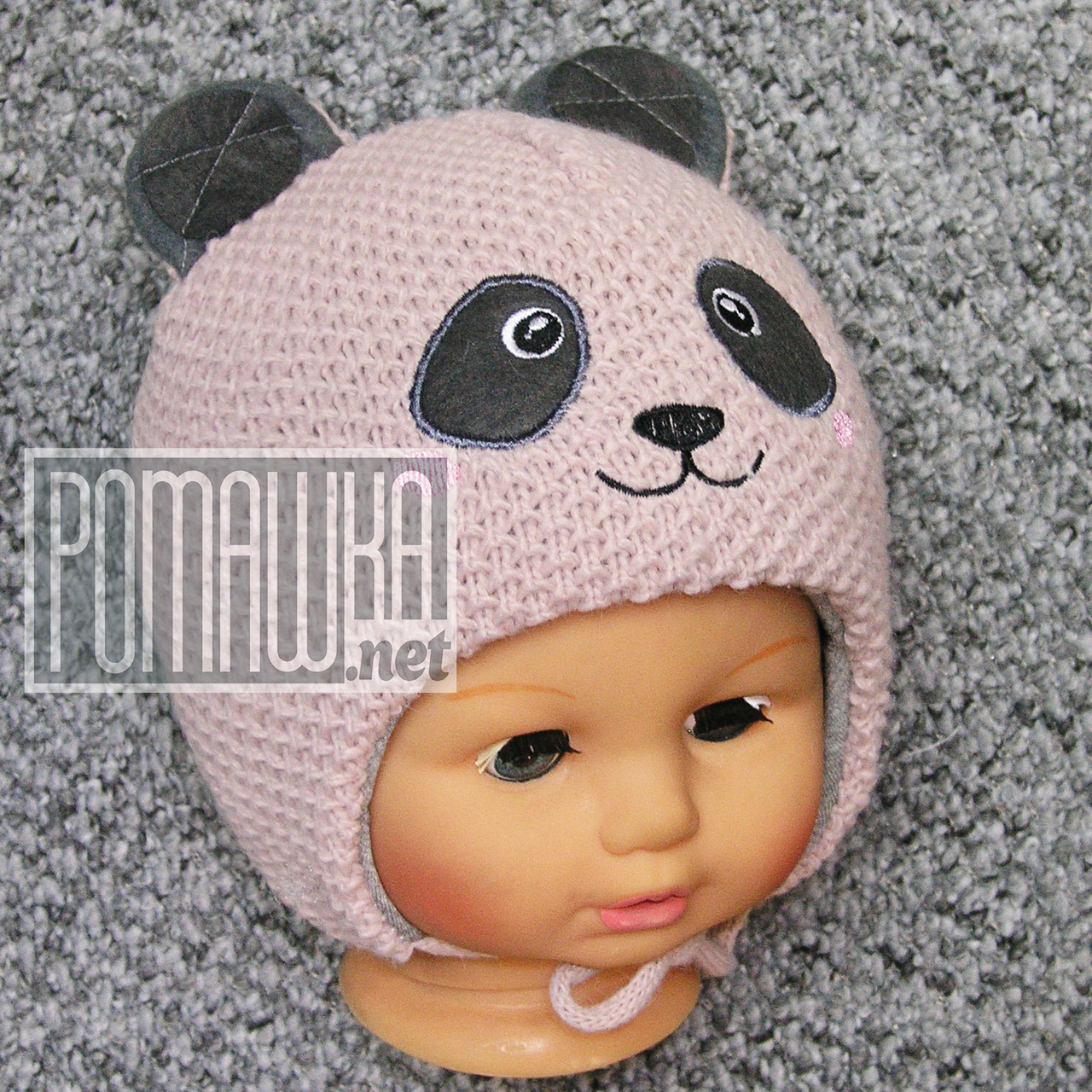 Зимова тепла термо р 42-44 5-9 міс в'язана шапочка для дівчинки новонароджених малюків зима 4918 Пудровий 42