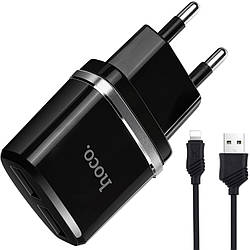 Зарядний пристрій HOCO C12 Smart 2 USB 2.4 A + кабель Lightning Black