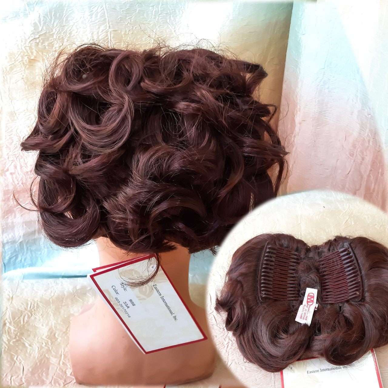 Шиньон накладка коротка на гребінцях яскраво-каштанова 988-33А, фото 1