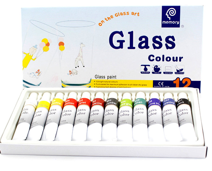 Набір акрилових фарб для розпису скла 12 кольорів, фото 1
