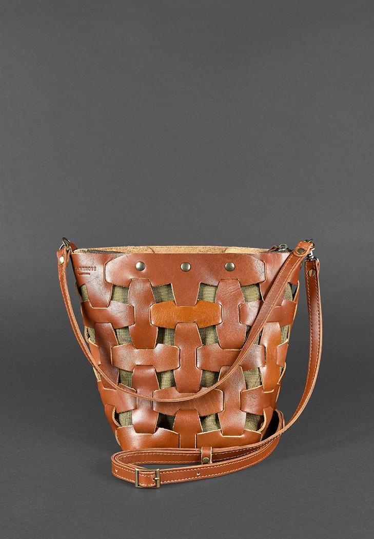 Сумка-шоппер жіноча плетена "Пазл M" з натуральної шкіри Krast, фото 1