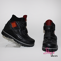 Черевики демісезонні шкіряні на липучках чорного кольору для хлопчиків «Style Shoes» 27 розмір, фото 3