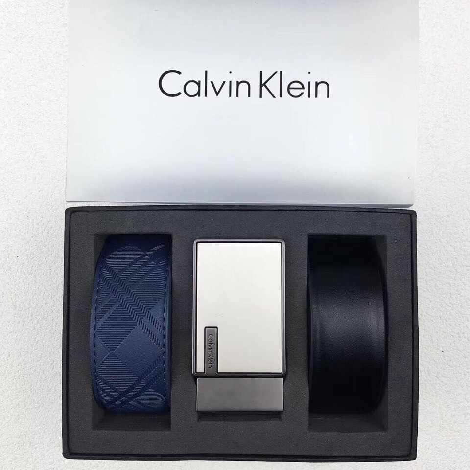 Ремень черный + ремень синий мужской кожаный стильный подарочный Кельвин Кляйн - фото 6 - id-p1042306683