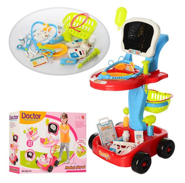 Набір доктора 660-43-44 з візком, світло, 22 предмета, 2 види