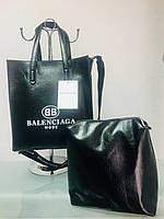 Сумка женская кожаная черная сумка + косметичка классическая