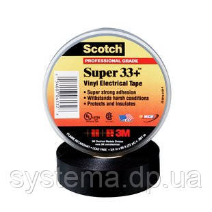 3M Scotch Super 33+ - Ізоляційна стрічка вищого класу 19,0х0,18, рулон 6 м, чорний