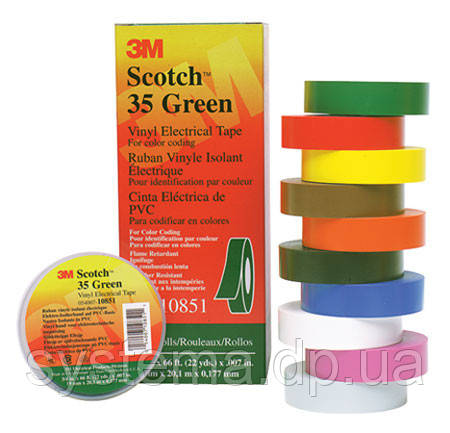 3M Scotch 35 - Кольорова ізоляційна стрічка вищого класу 19,0х0,18 мм, рулон 20 м, зелений