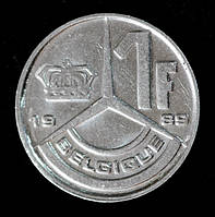 Монета Бельгии 1 франк 1989-91 гг. Бодуэн I