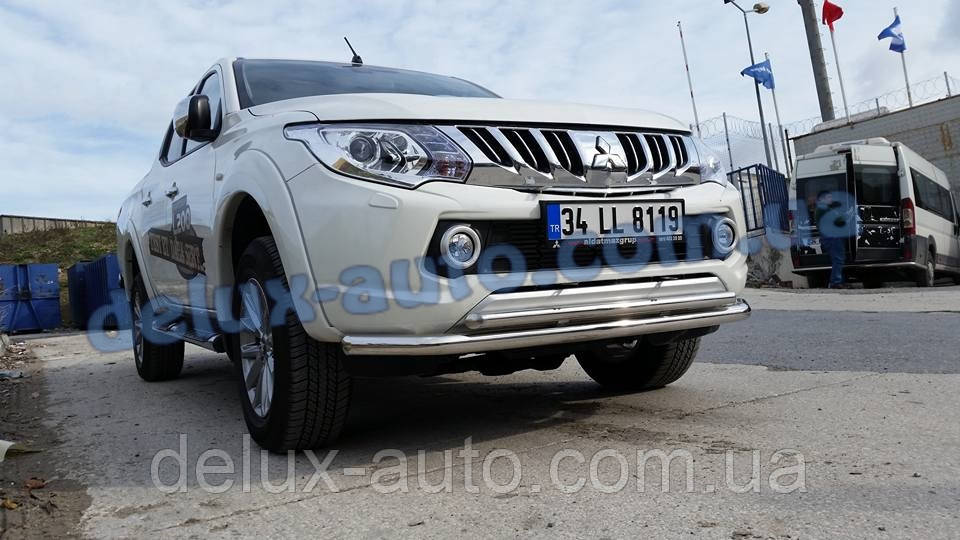 Захист переднього бампера труба подвійна Mitsubishi L200 2019+ подвійна Дуга колір нікель для Мітсубісі л200