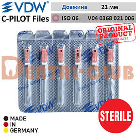 Ц-Пілот файли стерильні ВДВ (VDW STERILE C-PILOT Files)  у блістері по 6шт. ISO №06, L21mm