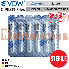 Ц-Пілот файли стерильні ВДВ (VDW STERILE C-PILOT Files)  у блістері по 6шт. ISO №08, L21mm