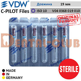 Ц-Пілот файли стерильні ВДВ (VDW STERILE C-PILOT Files)  у блістері по 6шт. ISO №10, L19 mm