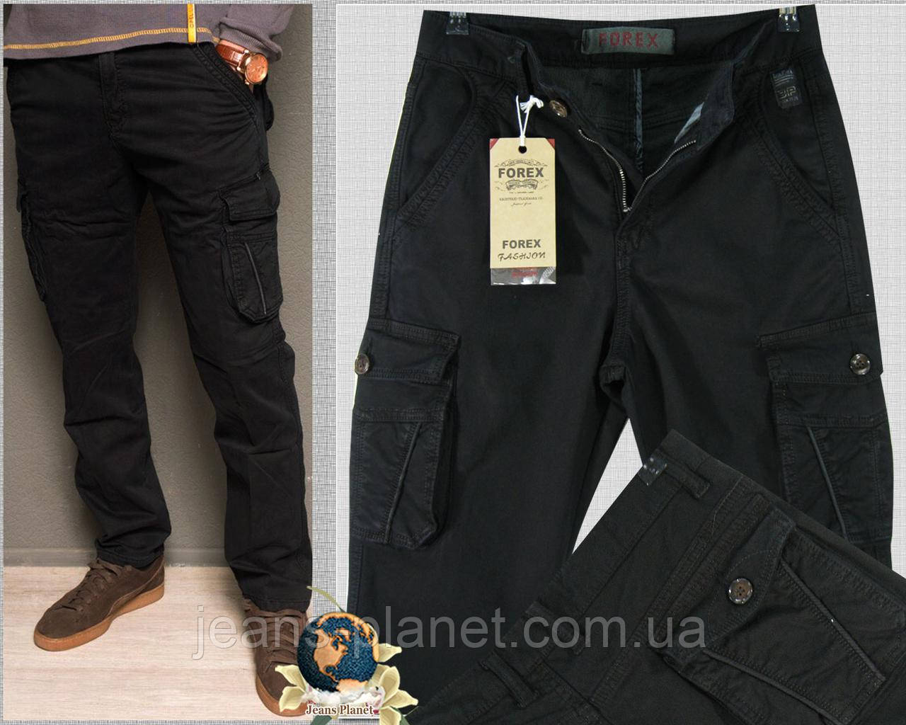 Джинси чоловічі карго чорні, з накладними кишенями осінь-зима 28 розмір, фото 1