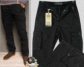 Джинси чоловічі карго чорні, з накладними кишенями осінь-зима 28 розмір