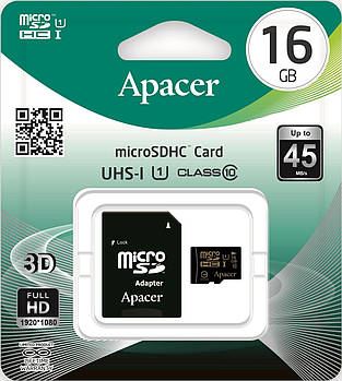 Карта пам'яті Apacer microSDXC UHS-I 16GB Class 10 + adapter