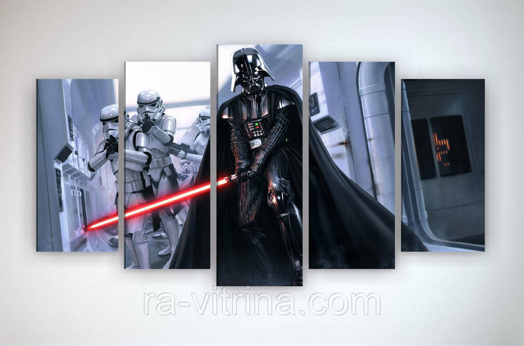 Картина Фан Арт друк на полотні Зоряні війни Star Wars Дарт Вейдер Darth Vader 125х70 з 5 частин
