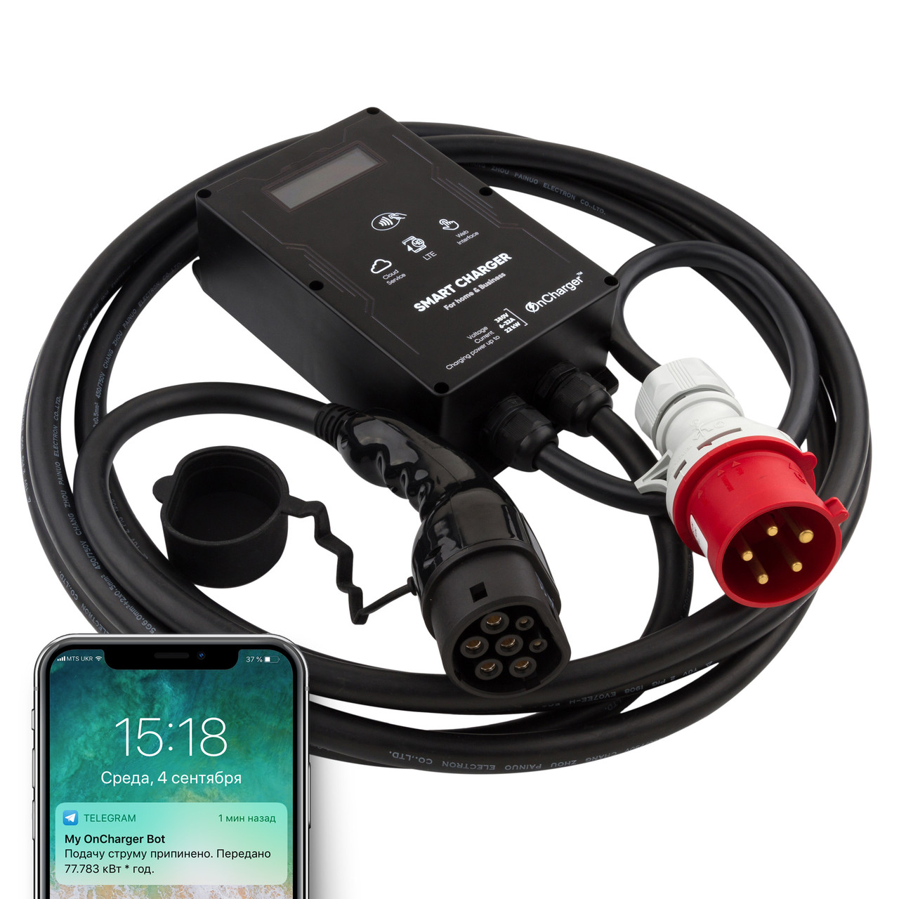 OnCharger Type 2 16A 11кВт WIFI Зарядна станція для електромобіля jaguar i-pace, porsche taycan, bmw ix i4 i3